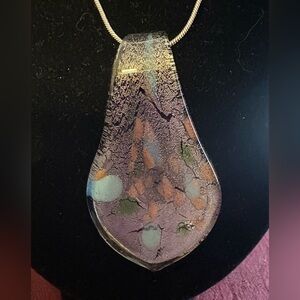 Elegant Murano Glass Silver Pendant w/ silver chain